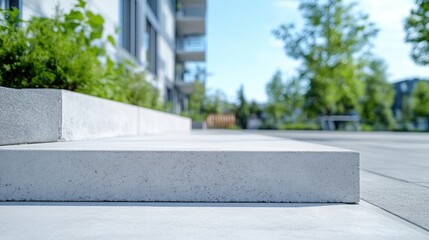 Obraz premium Modern concrete steps leading to a landscaped urban plaza