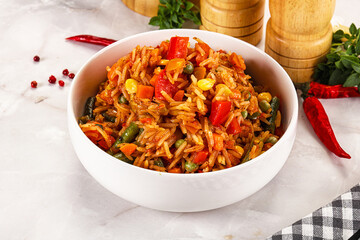 Mexican spicy rice with vegetables