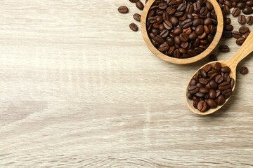 Coffee beans on wooden background