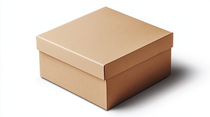 A Simple Beige Cardboard Box on White Background