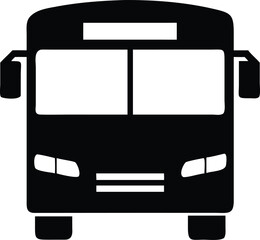 Black and White Bus Icon Front View, Public Transportation Symbol, Automobile Silhouette