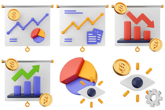 3d trading finance money icon set bundle