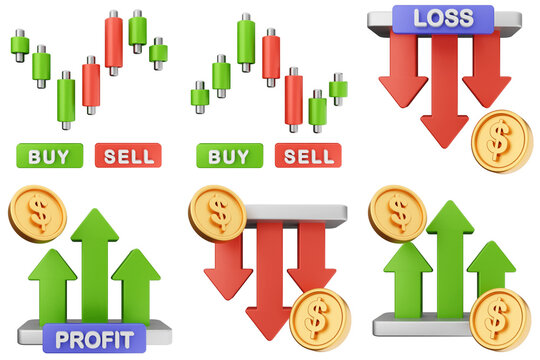 3d trading finance money icon set bundle
