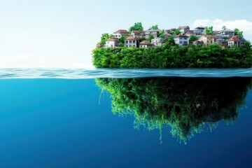 Fototapeta premium A utopian floating city that dynamically adapts to its environment, blending technology with nature seamlessly.