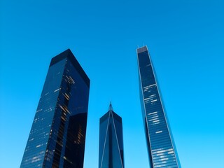 Naklejka premium Corporate office buildings towers skyscrapers low angle