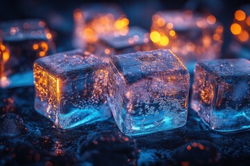 blue ice cube macro texture background close-up winter frost nature crystal design