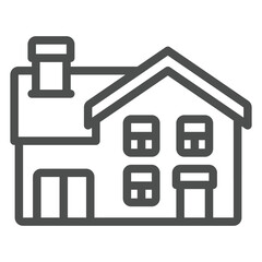 Two storey house with garage line icon, real estate concept. Vector graphics. Cottage building sign on white background, outline style icon for mobile or web design.