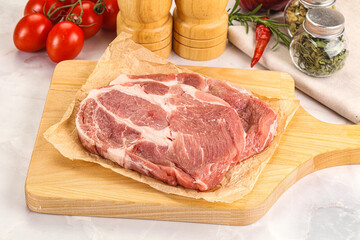 Raw pork neck steak sirloin