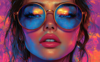 Vibrant Pop Art Portrait of Glamorous Woman in Retro Style 