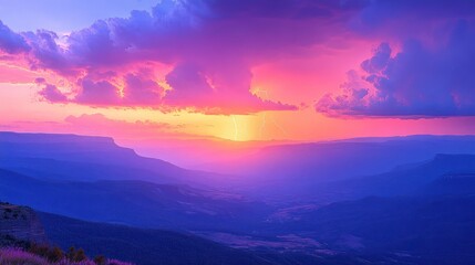 Fototapeta premium Majestic sunset storm over mountain valley