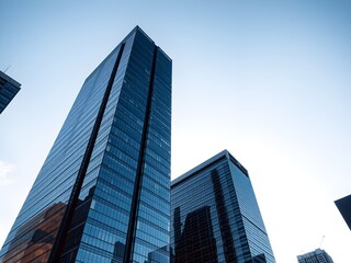Obraz premium Corporate office buildings towers skyscrapers low angle