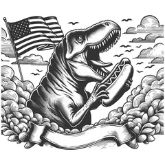 T-Rex Eating Hot Dog with American Flag vector