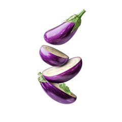Sliced Fresh Eggplant Isolated on White Background