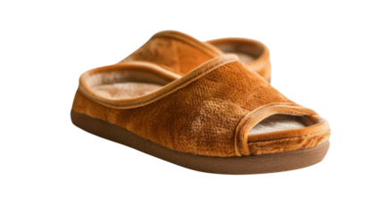 Comfortable brown slippers isolated on transparent background