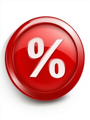 Red Percentage Symbol: A glossy, red, circular icon with a prominent white percentage symbol, suggesting discounts, offers, and financial concepts