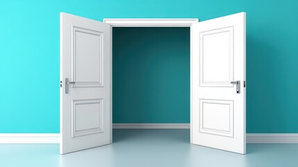 Naklejka premium Open Doors to a Teal Room