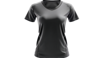 Gray women's sports t-shirt mockup with v-neck and transparent background