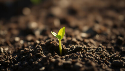 Fototapeta premium Single Green Sprout in Soil