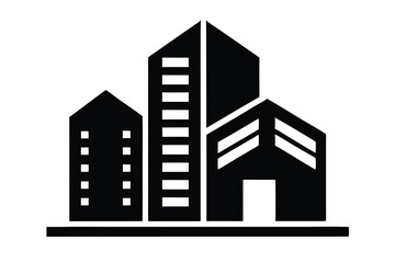 Modern Building Black Silhouette, Minimalist Architecture, Cityscape Outline, Structures Icon