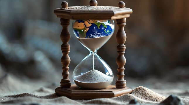 Hourglass symbolizes the urgency of climate change with Earth inside