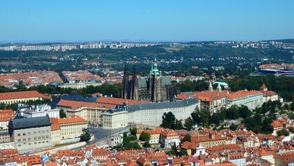 Scenic aerial view of Prague old town area from Prague castle complex