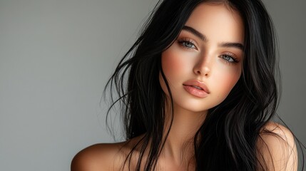 Fototapeta premium Stunning Portrait of a Woman with Long Black Hair