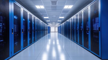Data Center Infrastructure: Rows of Servers in a Modern Data Facility
