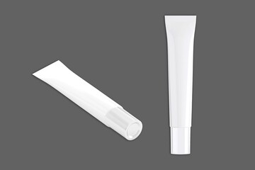 Natural cosmetic lotion tube mock up isolated. Eco friendly Organic skincare product close up. blank white moisturizing lotion container, female hygiene accessory. minimalistic 3d rendering.

