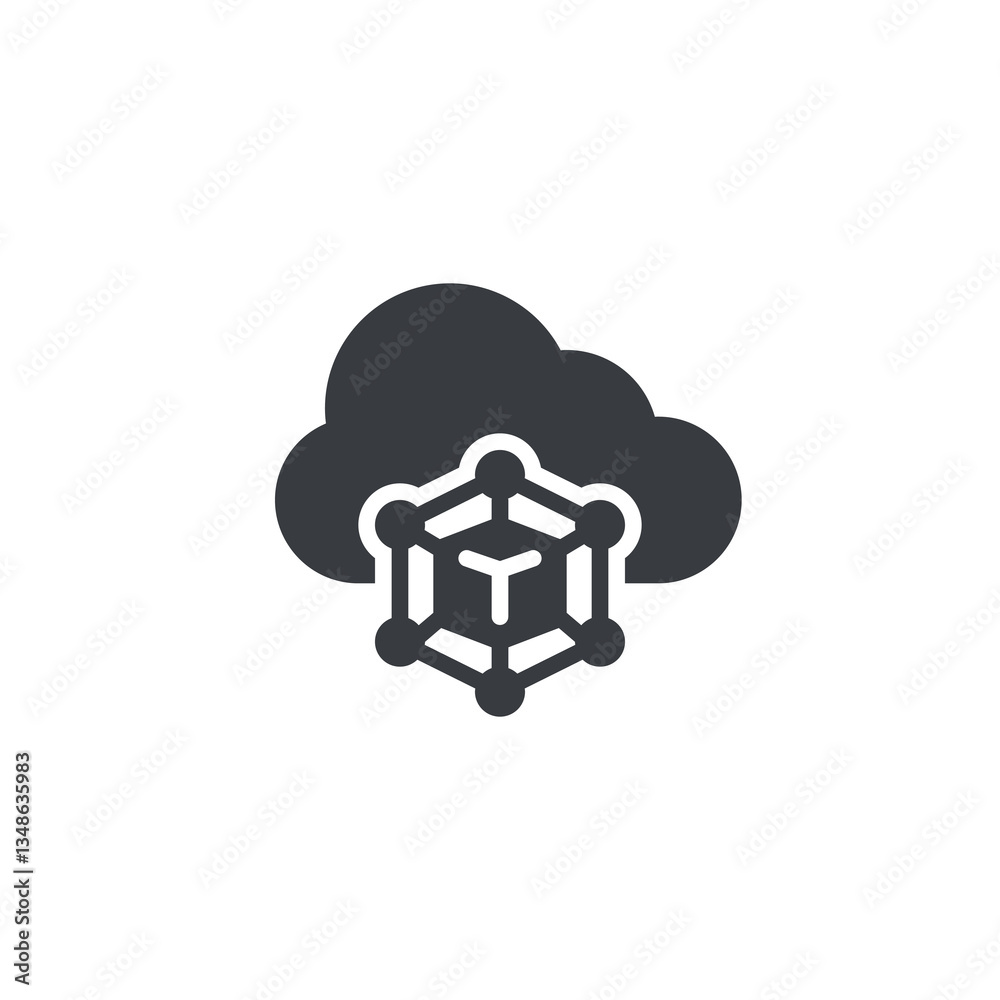 Poster cloud with blockchain node vector icon