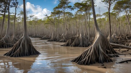 Mangrove forests impacted by climate change in a coastal waterway