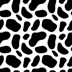 Cow seamless pattern. Animal skin, black and white pattern. Vector illustration for fabric, cover, packaging, wrapping paper, background