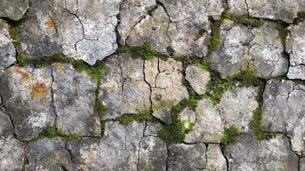 Ancient Stone Wall Texture with Moss