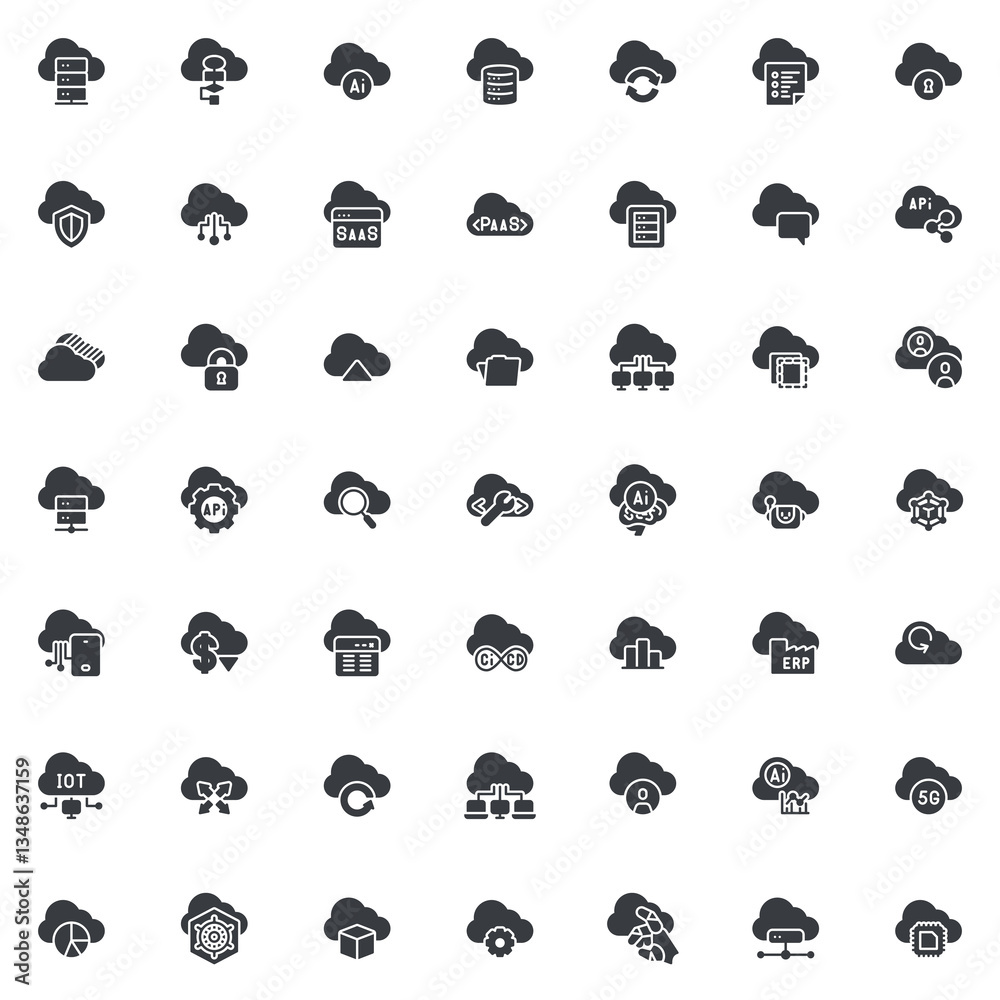 Poster cloud based automation vector icons set