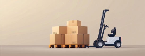 Logistics in Motion: A modern forklift efficiently transports a stack of packed cardboard boxes, symbolizing smooth operations and reliable distribution.