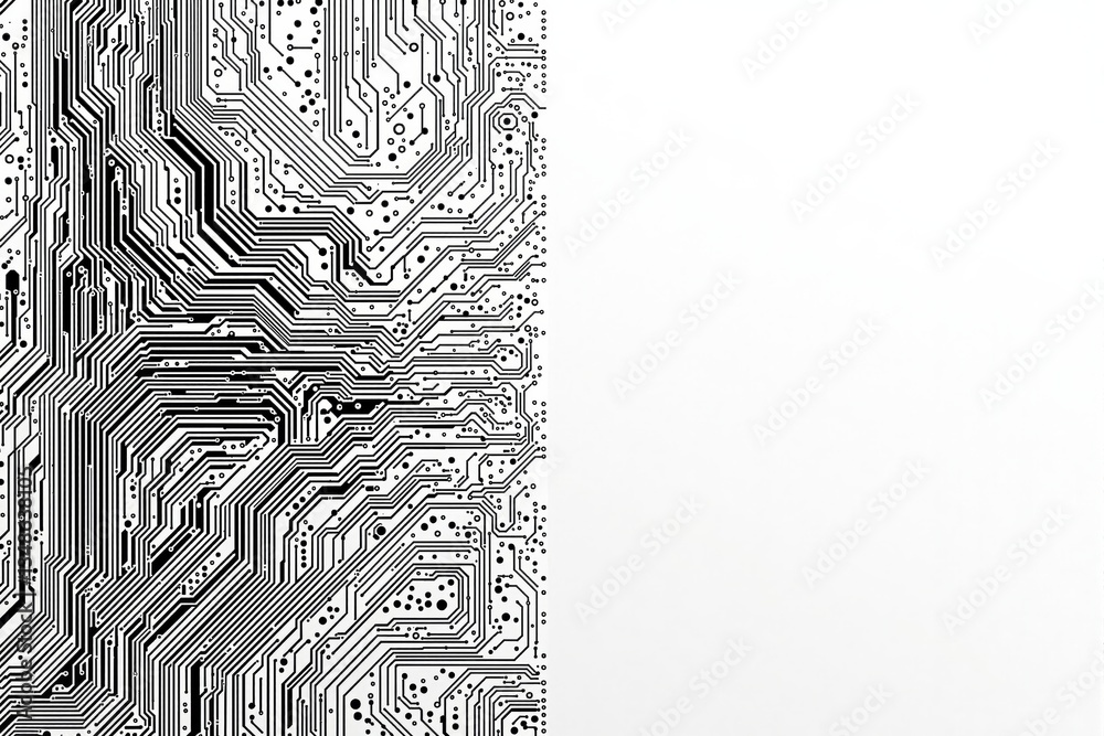 Poster abstract circuit board pattern on white background.