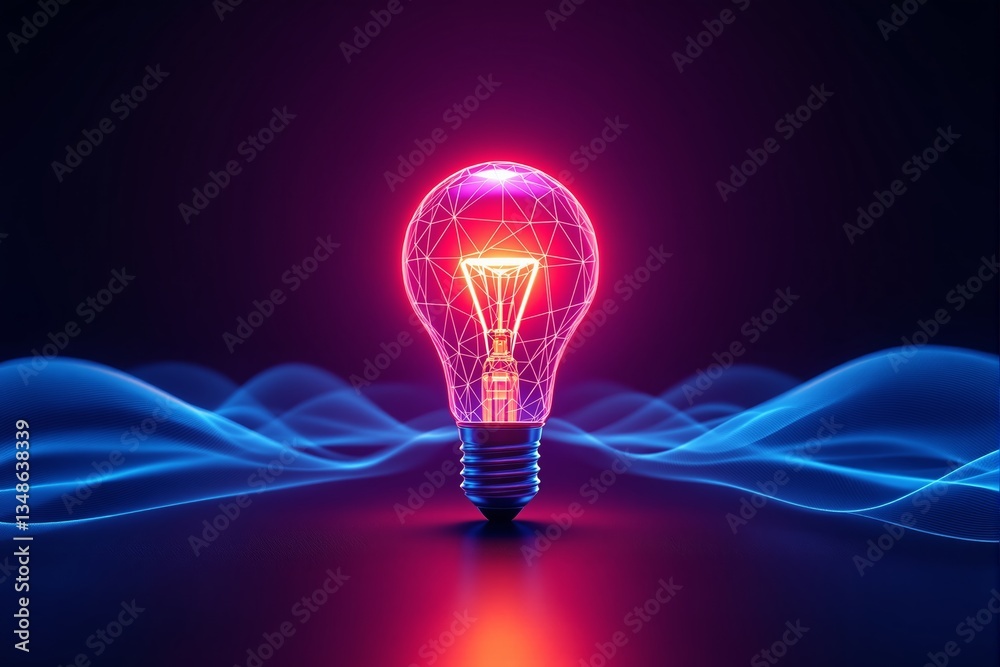 Aufkleber futuristic glowing light bulb with a digital wireframe structure.