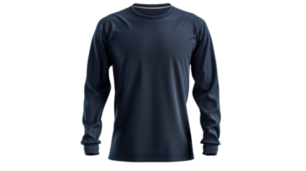 Blank navy blue long sleeved t-shirt mockup on transparent background
