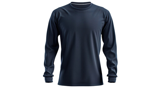 Blank navy blue long sleeved t-shirt mockup on transparent background