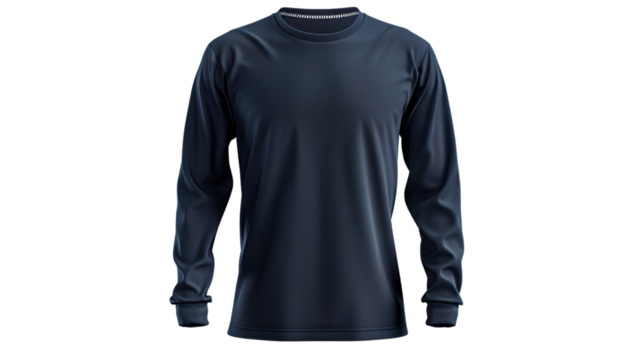 Blank navy blue long sleeved t-shirt mockup on transparent background