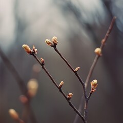 Early spring buds on thawing branches 