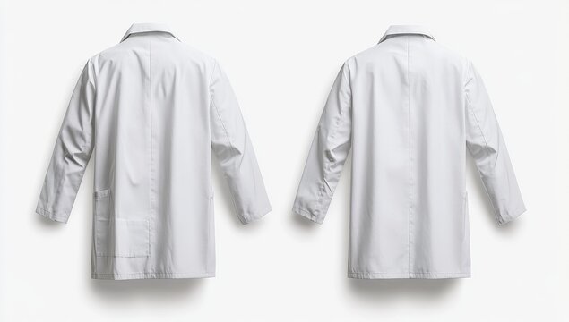 Blank white lab coats, back view
