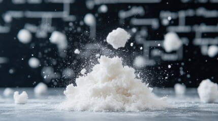 White powder explodes on a surface.  Particles are dispersed in the air
