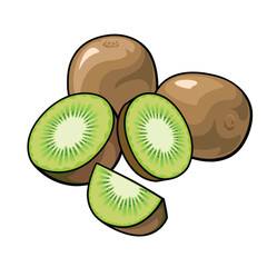 Kiwi fruit cartoon, halved kiwi fruit Healthy food for vegetarians.