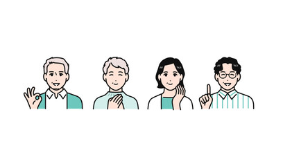 安心するミドル夫婦のシンプルなベクターイラストセット