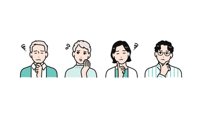 悩むミドル夫婦のシンプルなベクターイラストセット