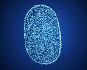 A digital rendering showcases a glowing fingerprint on a blue background