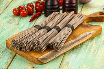 Raw dry bukwheat soba noodles