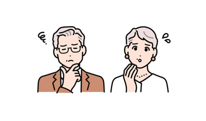 悩む富裕層シニア夫婦のシンプルなベクターイラスト