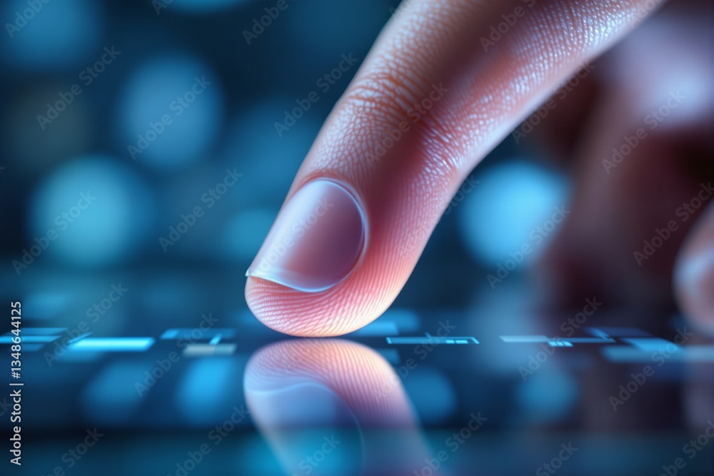 Poster close-up of a human finger touching a futuristic touchscreen interface.