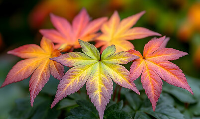 Close-Up of Colorful Autumn Maple Leaves display delicate fall colors